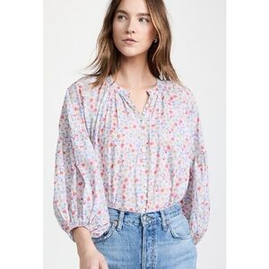 Something Navy Long Sleeve Flowy Button Up Floral Top Sz. S